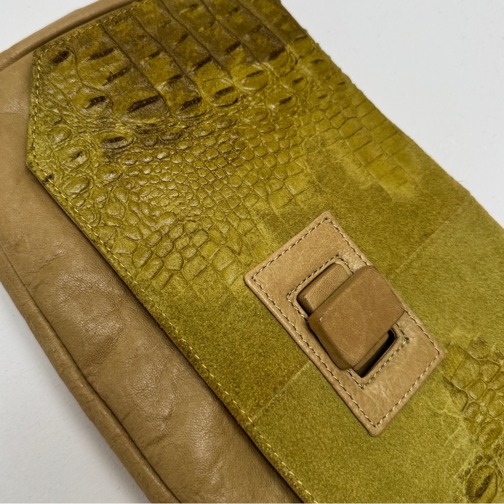 l.a.m.b. citron yellow leather clutch